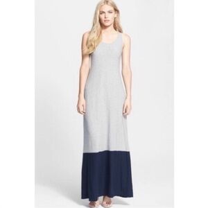 Vince Sleeveless Maxi Dress in Light Gray and Navy